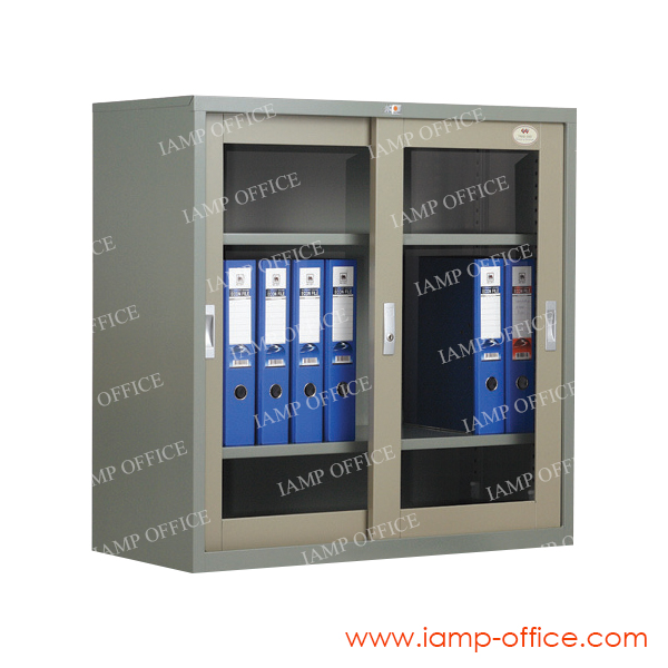 ตู้เอกสารเหล็ก บานเลื่อนกระจก 3 ฟุต 1 IAMP OFFICE FURNITURE.CO,LTD