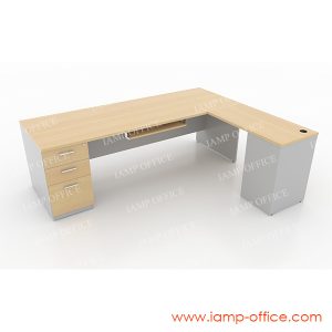 โต๊ะทำงาน 3 ลิ้นชักและโต๊ะตัวต่อมีชั้นเก็บและถาดคีย์บอร์ด (NAVARA SERIES)